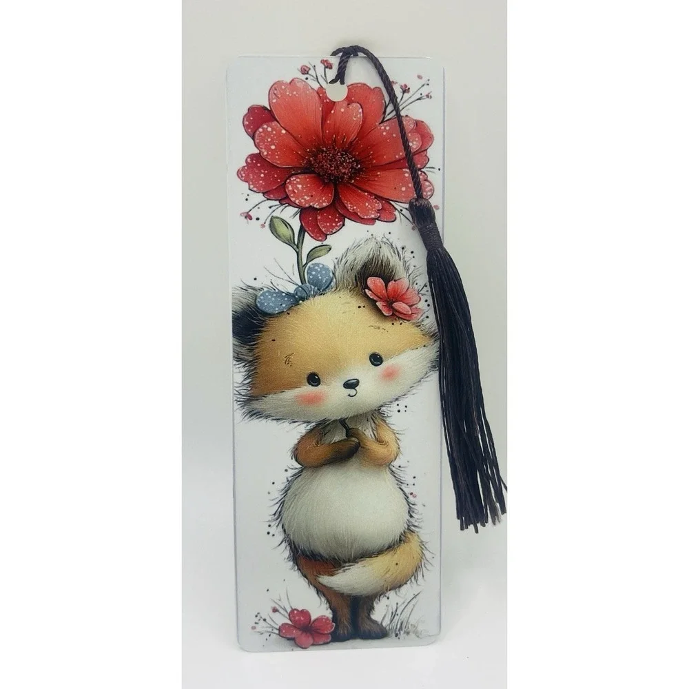 Cute Baby Fox Aluminum Bookmark With Tassel. 6X2